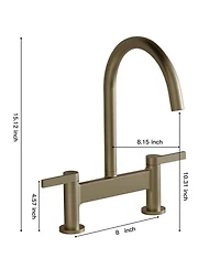 Modern Double Handle 2 Holes Deck Mount Bridge Kitchen Faucet With 360 Swivel Spout Sink Brushed Nickel