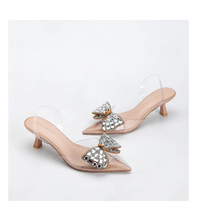 Berness Women's Maxi88 Clear Upper Kitten Heels with Rhinestone Detail