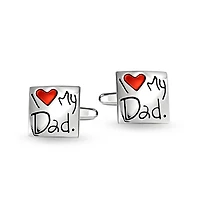 Bling Jewelry I Love My Dad Cufflinks Red Heart Square Cuff Link Shirt Cuff Link Stainless Steel Enamel