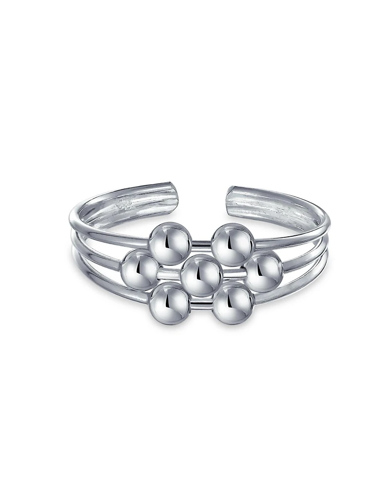 Bling Jewelry Geometric Boho Mid Finger Silver Bead Ball Split Band Midi Toe Ring .925 Silver Sterling Adjustable