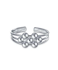 Bling Jewelry Geometric Boho Mid Finger Silver Bead Ball Split Band Midi Toe Ring .925 Silver Sterling Adjustable