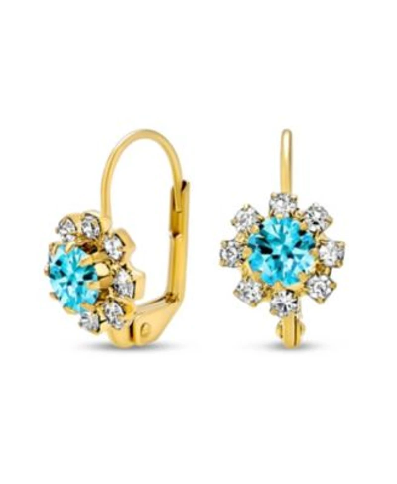 Bling Jewelry Flower Crystal Drop Earrings Gold Plated Brass Lever Back