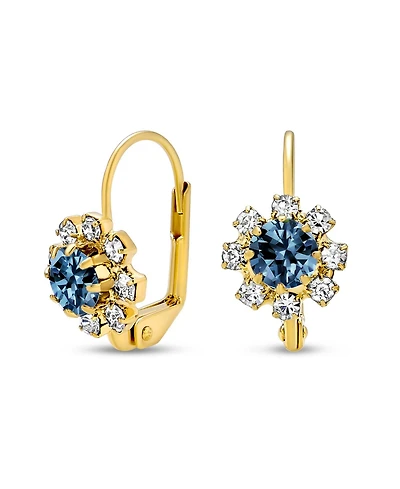 Bling Jewelry Flower Crystal Drop Earrings Gold Plated Brass Lever Back
