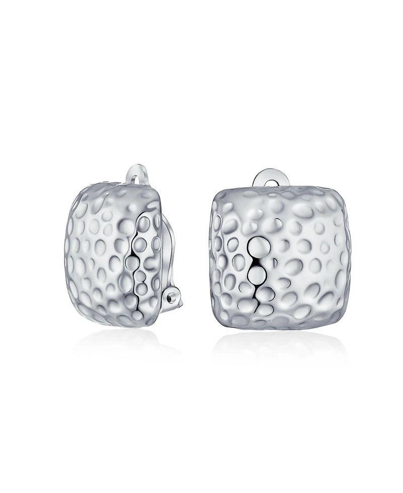 Bling Jewelry Geometric Casual Fashion Speckle Hammered Square Clip On Earrings Silver Gold Plated For Non Pierced Ears