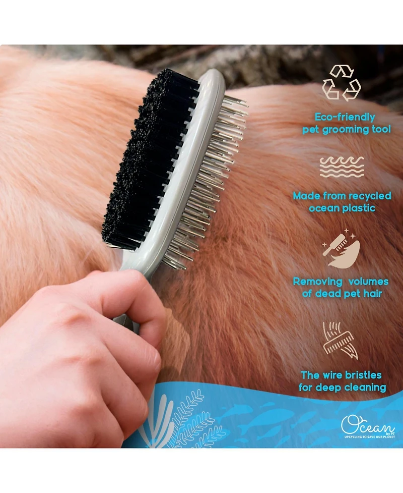 Ocean Plastic by Pt Beige Double-Sided Oval Grooming Brush, Eco-Friendly Pet Brush for Dogs and Cats