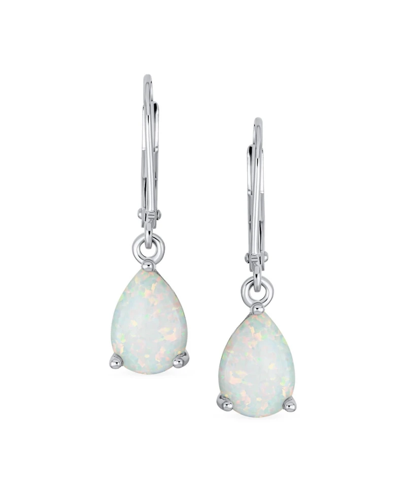 Bling Jewelry Simple White Orange Opal Created Solitaire 7MM Pear Shaped Teardrop Dangle Lever Back Earrings Yellow Gold Plated .925 Sterling Sil