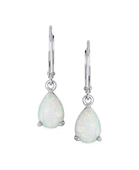 Bling Jewelry Simple White Orange Opal Created Solitaire 7MM Pear Shaped Teardrop Dangle Lever Back Earrings Yellow Gold Plated .925 Sterling Sil