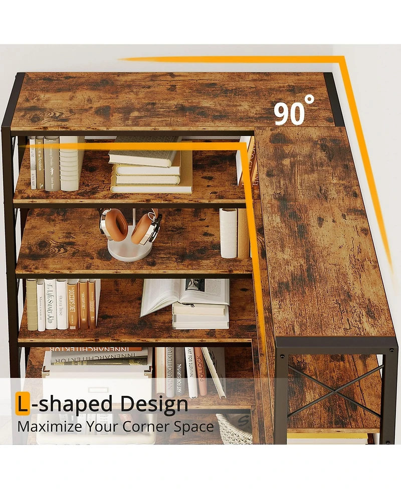 6-Tier Corner Shelf, Industrial Display Bookshelf