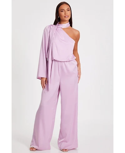 Quiz Women's One Sleeved Satin Jumpsuit With Scarf Detail