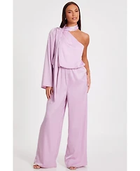 Quiz Women's One Sleeved Satin Jumpsuit With Scarf Detail