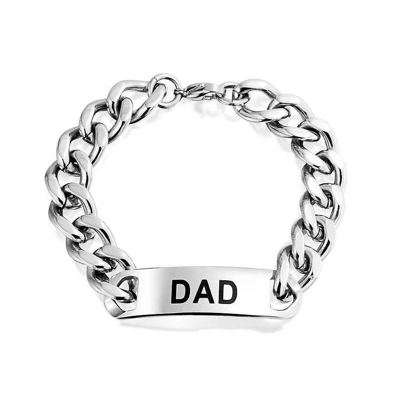Bling Jewelry Name Plated Word Dad Identification Id Bracelet Silver Tone Stainless Steel
