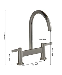 Modern Double Handle 2 Holes Deck Mount Bridge Kitchen Faucet With 360 Swivel Spout Sink Brushed Nickel