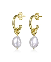 14K Gold Plated with Irregular Pearl Huggie Drop Earrings