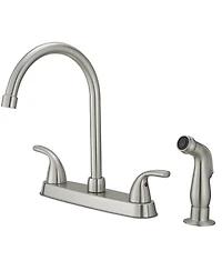 Two-Handle 4 Holes Standard Kitchen Sink Faucet With Side Sprayer Brushed Nickel