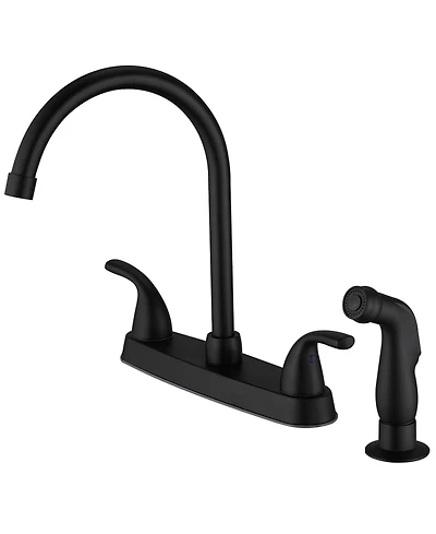 Two-Handle 4 Holes Standard Kitchen Sink Faucet With Side Sprayer In Brushed Nickel