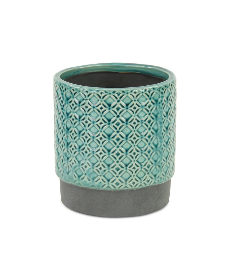Ceramic Round Pot Planter with Geometric Design – Indoor/Outdoor Use