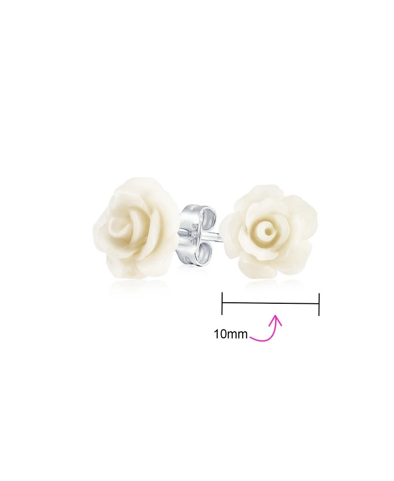 Bling Jewelry Romantic Delicate Pink Blue Yellow Green Black Purple White Red Floral Blooming 3D Carved 10MM Rose Flower Post Stud Earrings Lightweigh