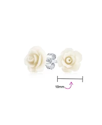 Bling Jewelry Romantic Delicate Pink Blue Yellow Green Black Purple White Red Floral Blooming 3D Carved 10MM Rose Flower Post Stud Earrings Lightweigh