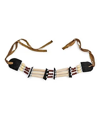 Bling Jewelry Boho Western American Indian Style Handmade 3 Row Line Bead Natural Wood Hair Pipe Black Brown Leather Tribal Wide Choker Adjustable Nec