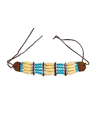 Bling Jewelry Boho Handmade 3 Row Line Bead Natural Wood Leather Tribal Wide Choker Necklace Adjustable