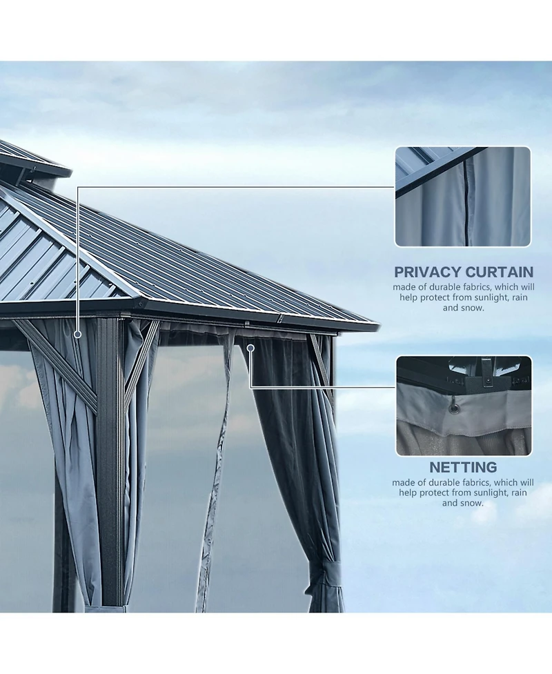 Streamdale 10'x12' Hardtop Gazebo, Steel Roof, Aluminum Frame, Curtains & Netting