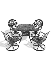 Streamdale 5-Piece Cast Aluminum Dining Set, 4 Swivel Chairs, 35" Round Table