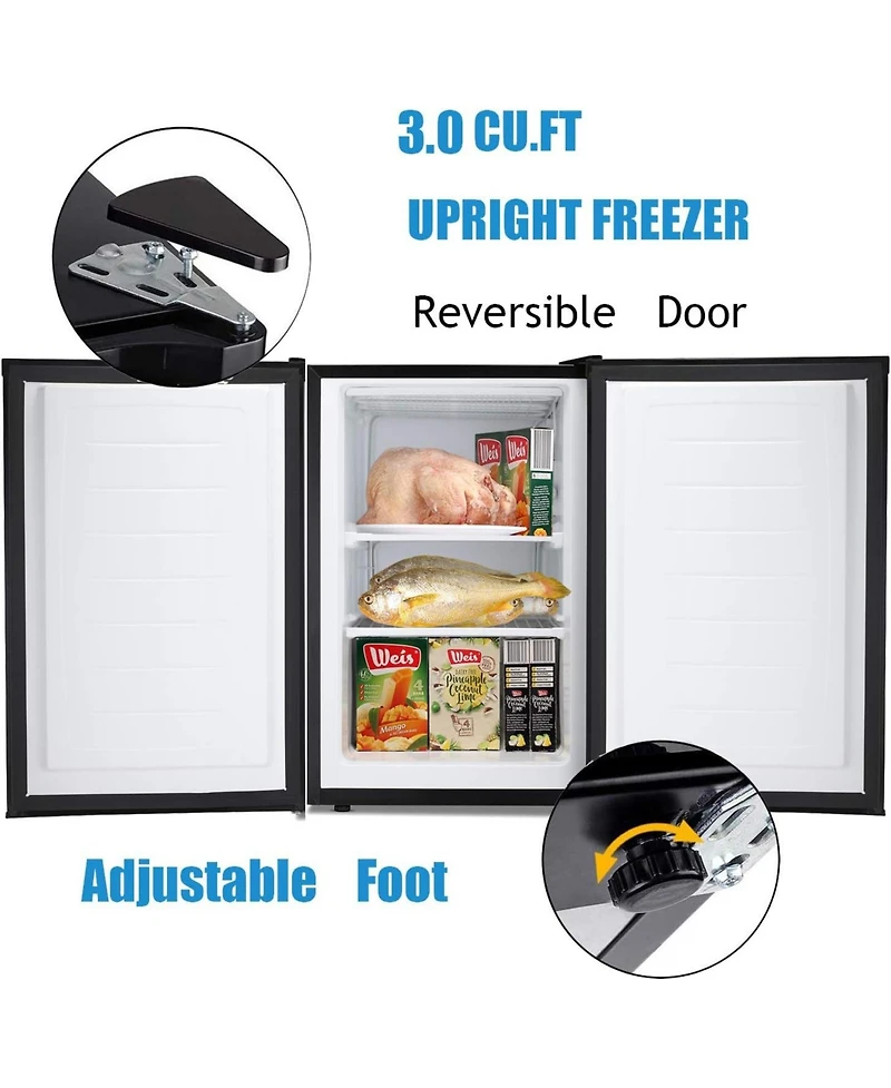 Cowsar Upright Freezer 3.0 Cu.ft, Compact Mini Freezer with Reversible Single Door, Temperature Control, Removable Shelves, Small freezer Stainless St