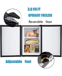 Cowsar Upright Freezer 3.0 Cu.ft, Compact Mini Freezer with Reversible Single Door, Temperature Control, Removable Shelves, Small freezer Stainless St