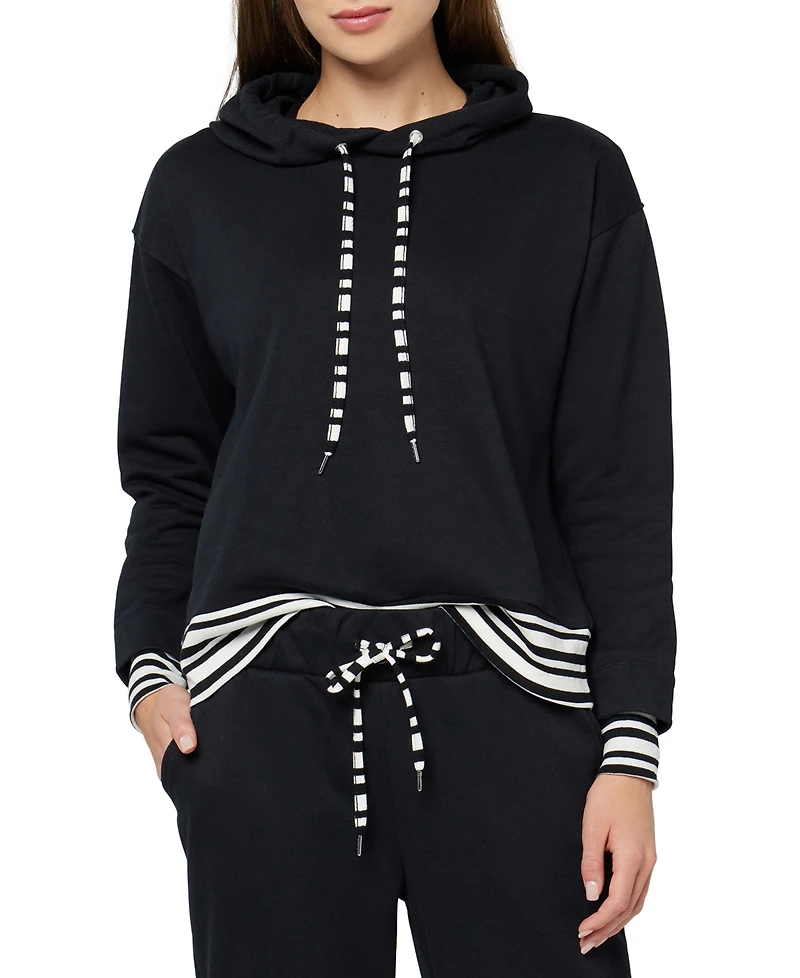 Three Dots Women's Striped Trim Pullover Hoodie