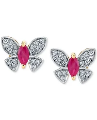 Ruby (1/2 ct. t.w.) & Diamond (1/5 ct. t.w.) Butterfly Stud Earrings in 14k Yellow Gold
