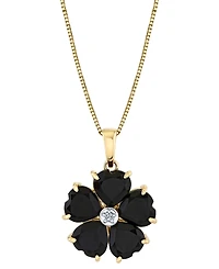 Heart Onyx (6mm) & Diamond Accent Flower 18" Pendant Necklace in 10k Yellow Gold