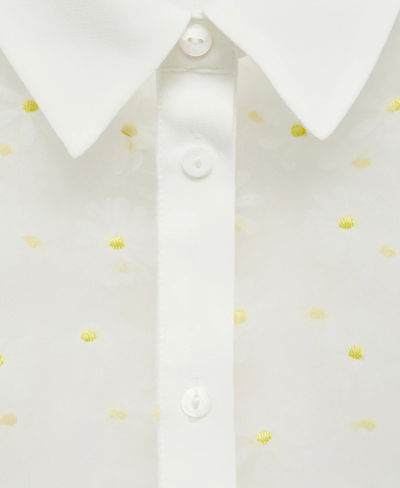 Mango Women's Floral Embroidered Semi-Transparent Shirt