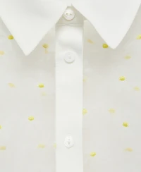 Mango Women's Floral Embroidered Semi-Transparent Shirt