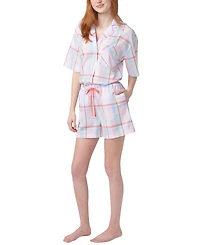 Hue Women's Plaid Seersucker Short-Sleeve Boxer Pajama Set