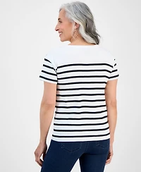 Style & Co Petite Cotton Button-Shoulder Tee, Exclusively at Macy's