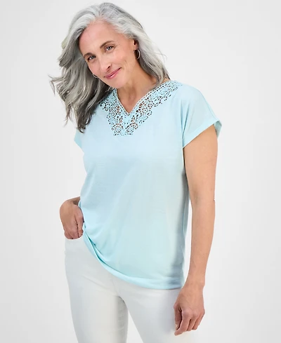 Style & Co Petite Lace-Trim Cap-Sleeve Top, Exclusively at Macy's