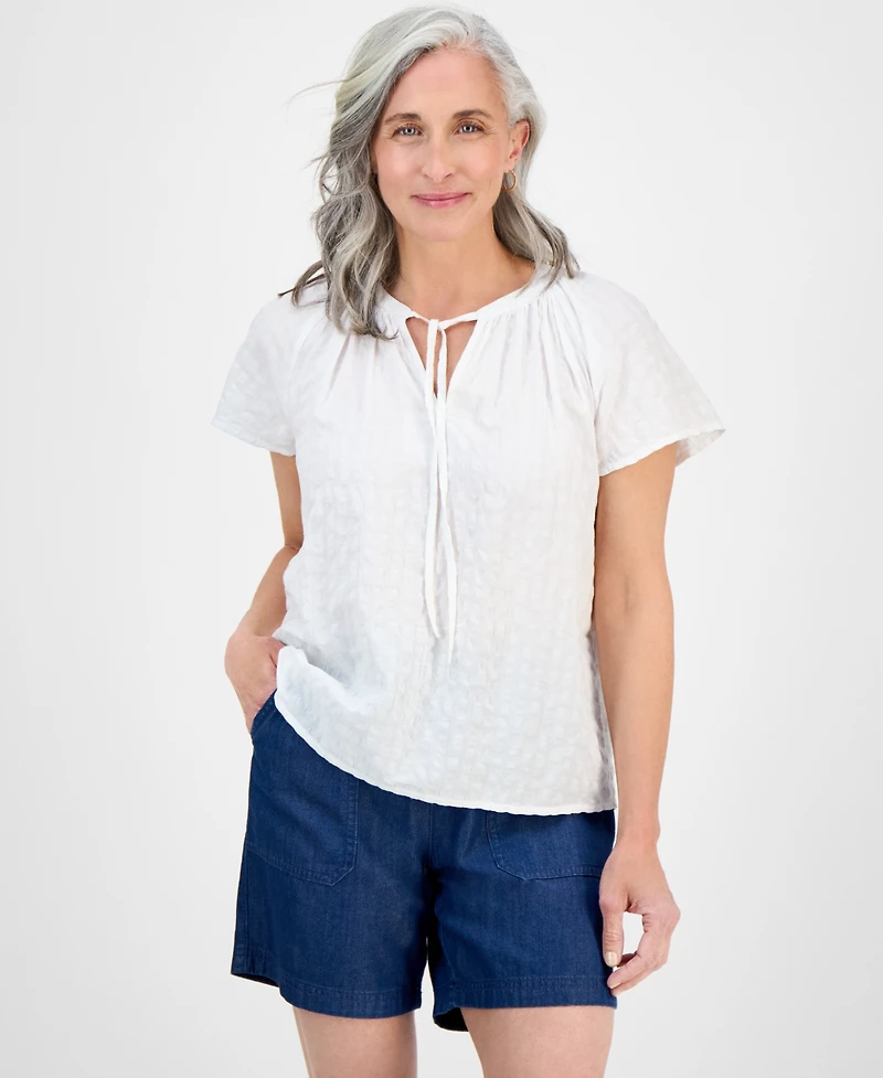 Style & Co Petite Paisley Bloom Flutter-Sleeve Popover Top, Exclusively at Macy's