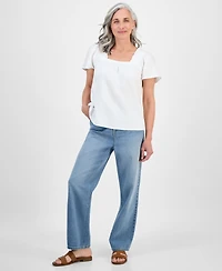 Style & Co Petite Square-Neck Cotton Top, Exclusively at Macy's