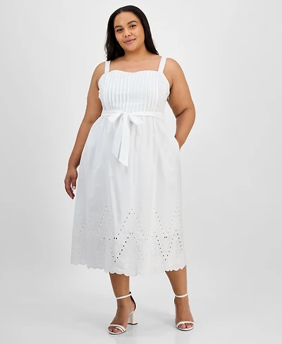 julia jordan Plus Cotton Sleeveless Eyelet-Hem Midi Dress