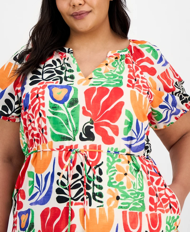 julia jordan Plus Puff-Sleeve Printed Midi Dress