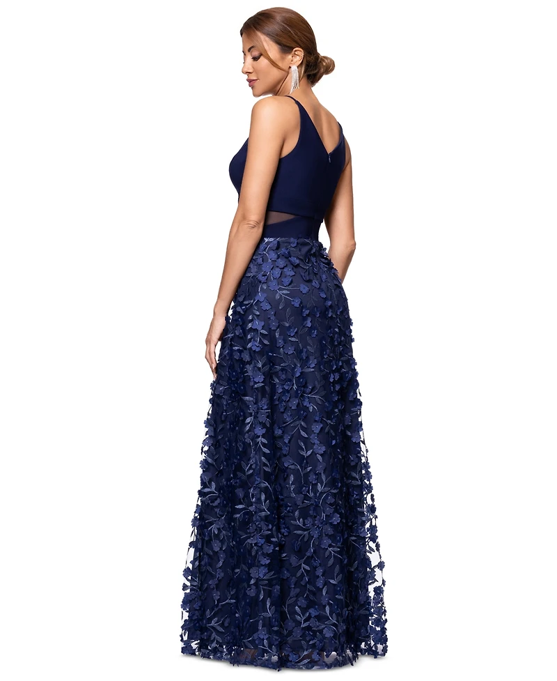 Xscape Flower-Skirt Gown