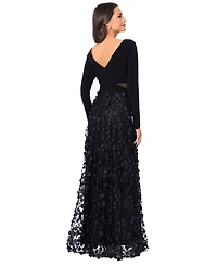 Xscape Mesh-Cutout Flower Gown