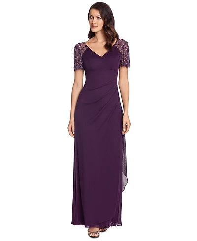 Xscape Beaded-Sleeve Gown