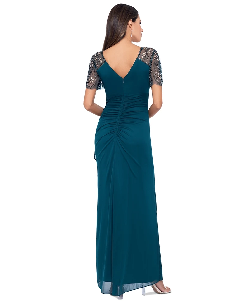 Xscape Beaded-Sleeve Gown