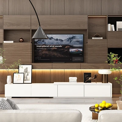 Tv stand with 4 drawers, media console with feet, entertainment center in white wood