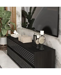Tv stand with 6 drawers, media console with embossed texture, entertainment center in black wood