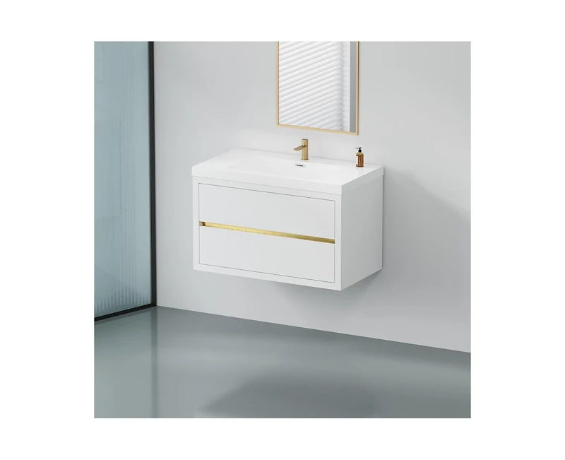 Casainc 36" Wall-Mounted Bathroom Vanity with Sink, Floating Bathroom Storage Cabinet with Stone Resin Countertop and Soft Close Drawers