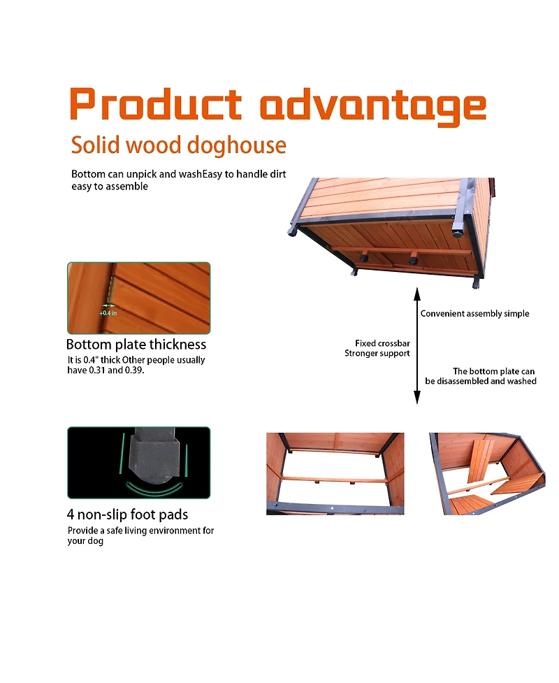 27.6 in. W x 42.1 in. L x 32.3 in. H Outdoor Indoor Removable Wooden Tilting Waterproof Roof Large Dog Dog Kennel