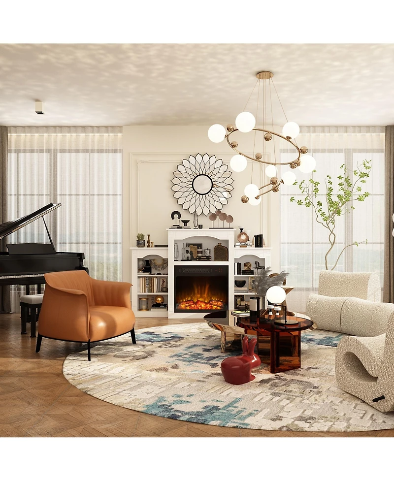 23" electric fireplace, recessed fireplace, 1500 watts, white Tv cabinet with seven storage compartments