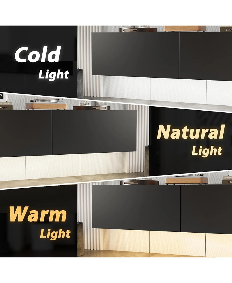 Wooden Tv stand with 3 drawers, wall-mountable media console, entertainment center with light strip
